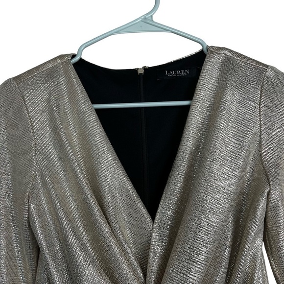 Lauren Ralph Lauren V-Neck Twist Front Layered Look Dress size 2 Gold and Black - Picture 5 of 9